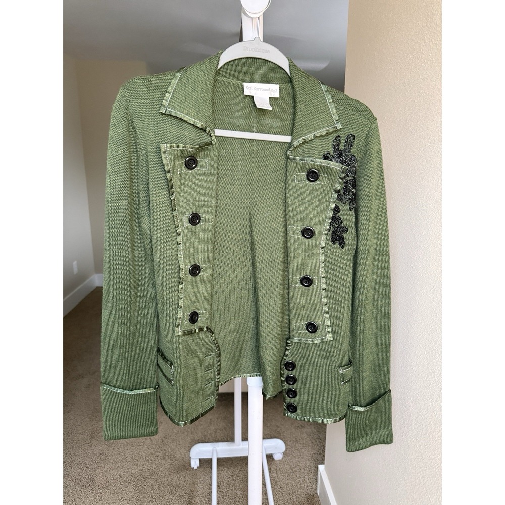 Soft Surroundings Commanding Performance Beaded Military Sweater Jacket Size XS